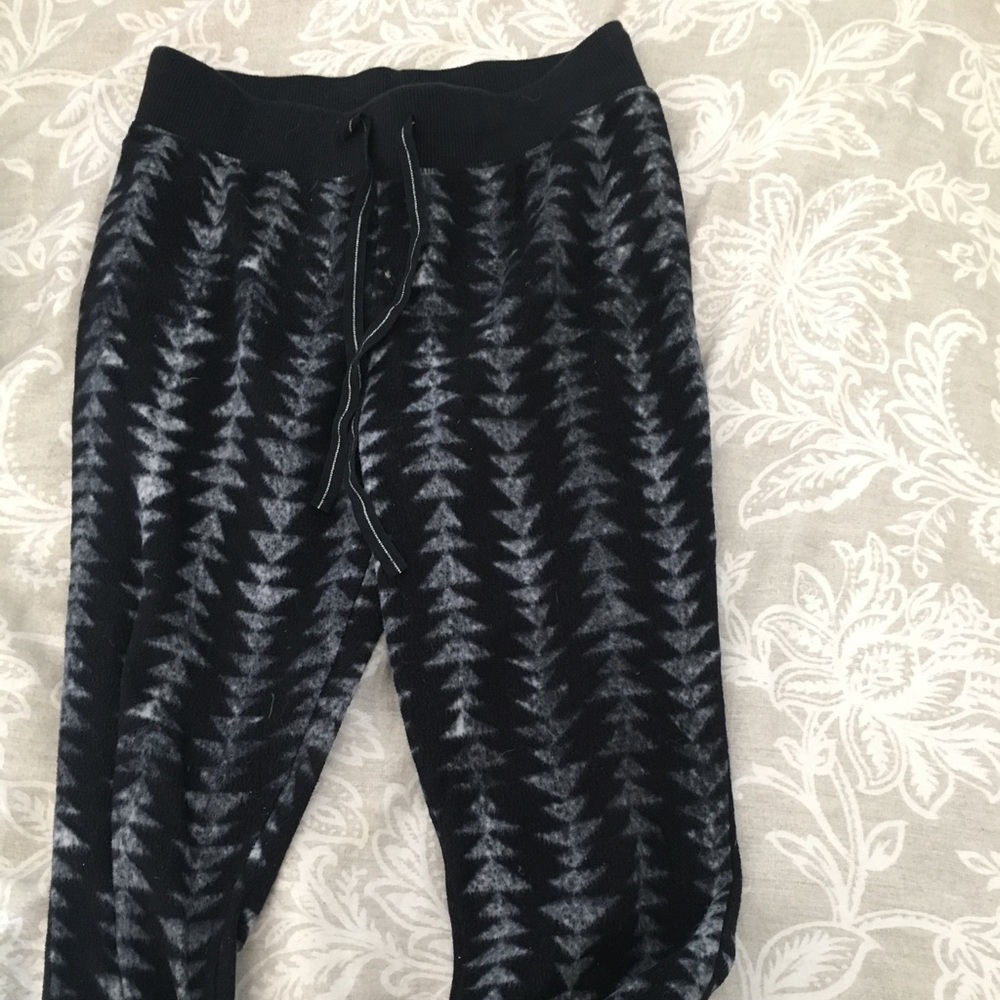 black patterned fuzzy pants
